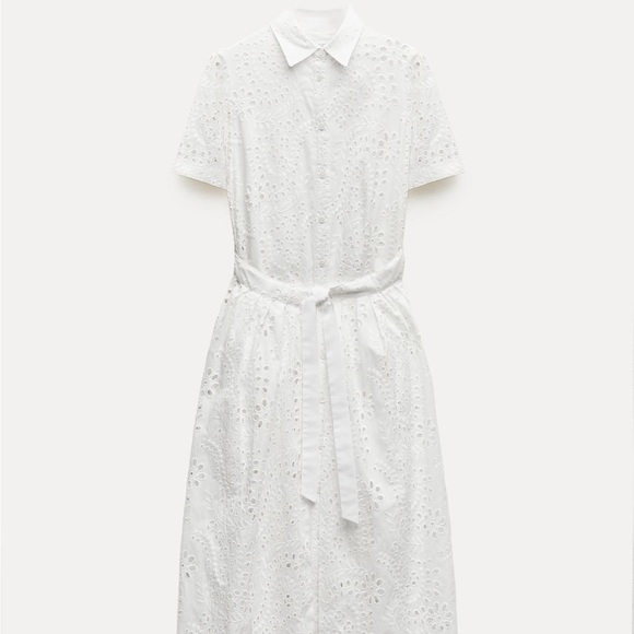 ZARA white embroidered eyelet midi maxi dress size M - Picture 3 of 4